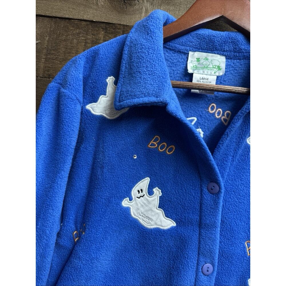 Quacker Factory Halloween Blue Ghost Fleece Top Jacket Shirt Embellished L - Picture 6 of 10